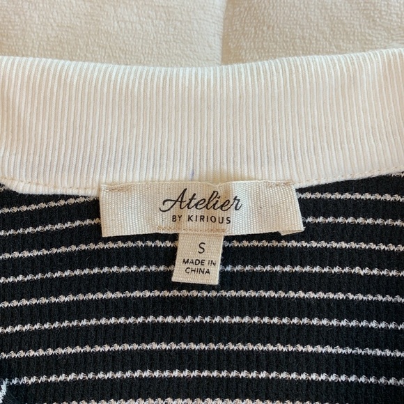 NWT Atelier by kirious black and white striped crop top zip collar - Picture 5 of 11